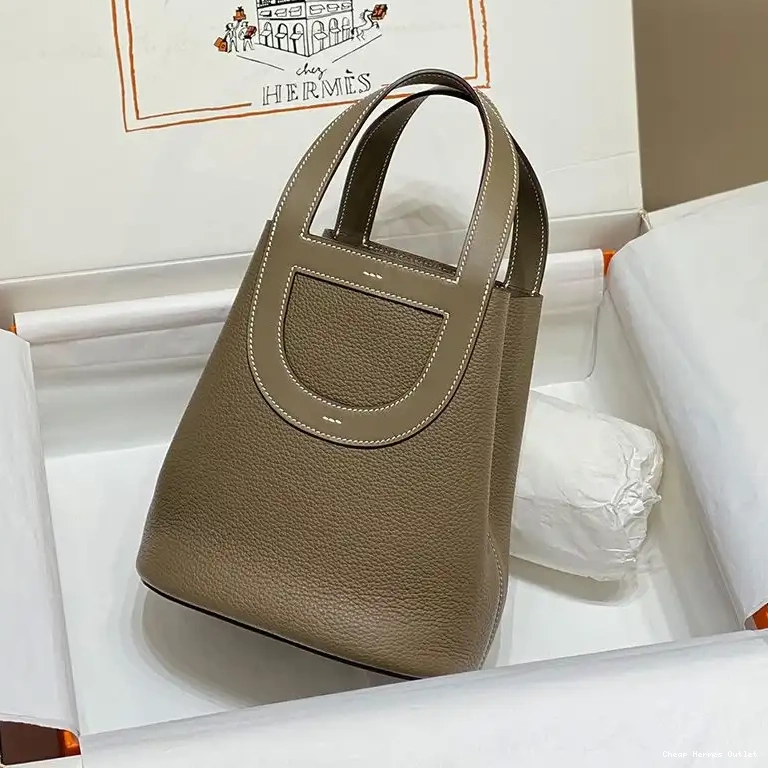 Affordable Leather Hermes In-The-Loop Clemence Hardware Palladium In 18 Khaki Bag 0421